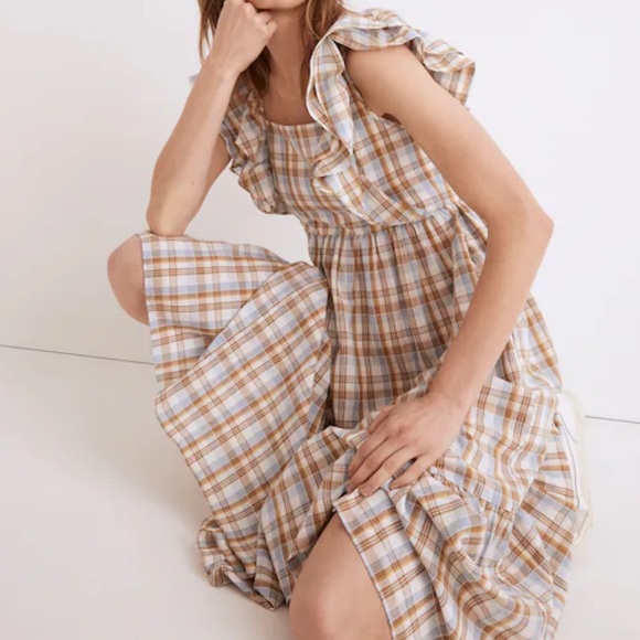 Madewell Dresses & Skirts - Madewell Ruffle-Sleeve Tiered Midi Dress Square Neck SZ 12 NWT